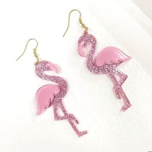 2/$20 Pink Flamingo 🦩 Earrings Glittery Sparkly NEW